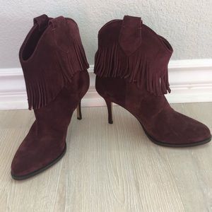 VALENTINO GARAVANI Burgundy Suede Fringe Boots 37